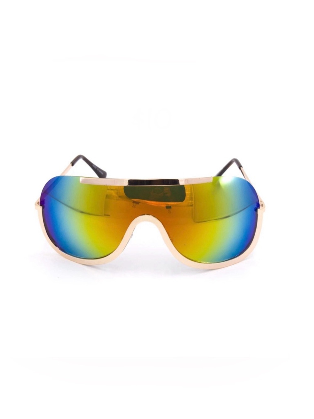 Gold Frame Mirrored Shield Sunglasses - Blue/Yellow Lens